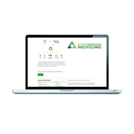 Laptop showing a mattress recycling website in Alberta